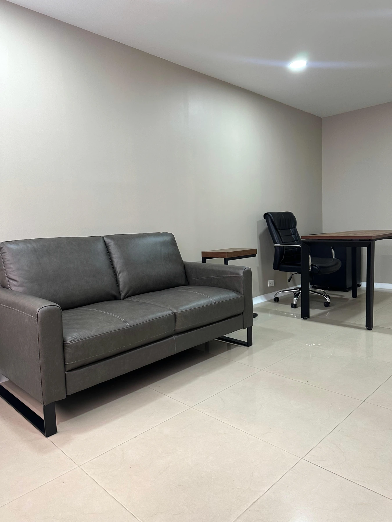 Zona de conversación con sofá gris